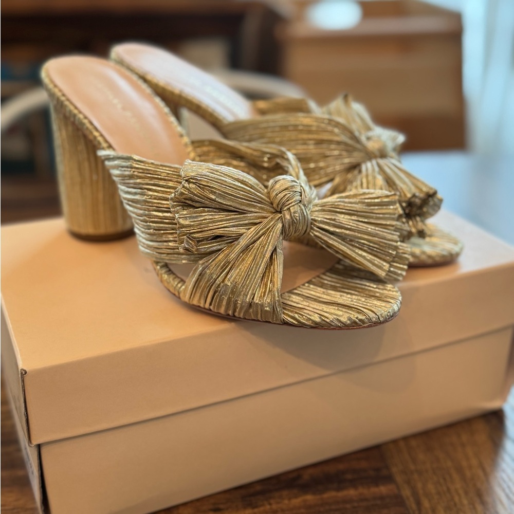 Loeffler Randall Gold Pleated Bow Heels